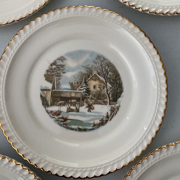 Vintage Harkerware Currier & Ives Christmas plates Winter Scene Cake & Dessert - Picture 4 of 6